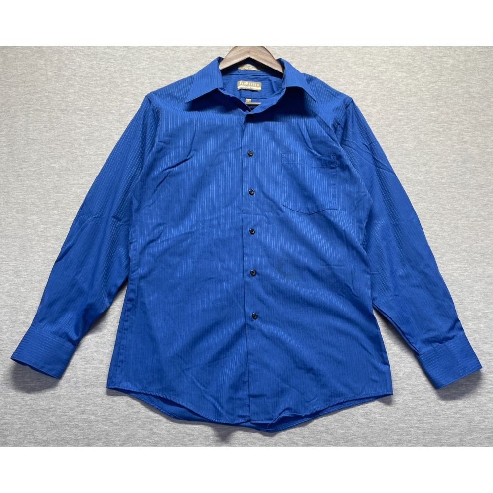 Van Heusen Fitted Dress Shirt Mens Medium 15 32/33 Blue Striped Wrinkle Free